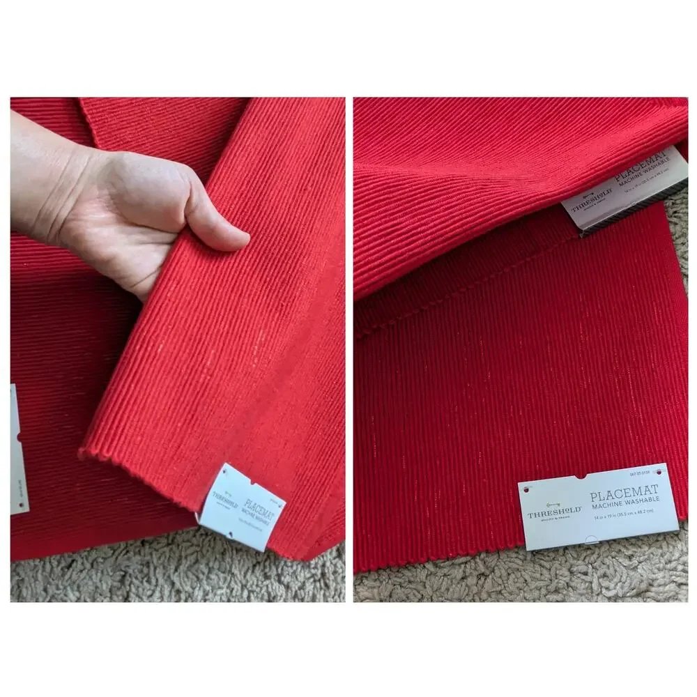 4 NWT Threshold Placemat Machine Washable 14X19in Cotton Red Metallic Christmas